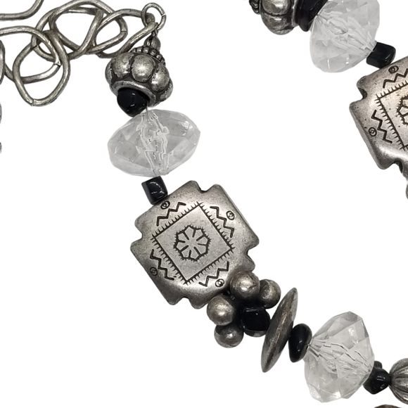 VINTAGE  BLACK ONYX & GLASS RHINESTONE LARGE SOUTHWEST CROSS PENDANT NECKLACE - Picture 3 of 6